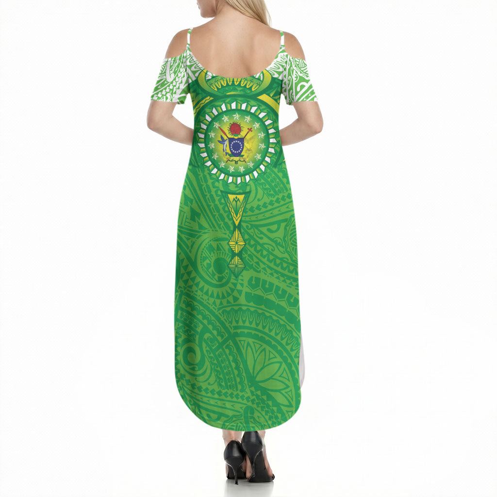 Cook Islands Manta Ray Summer Maxi Dress Kuki Airani Tattoo Green Color LT14 - Polynesian Pride
