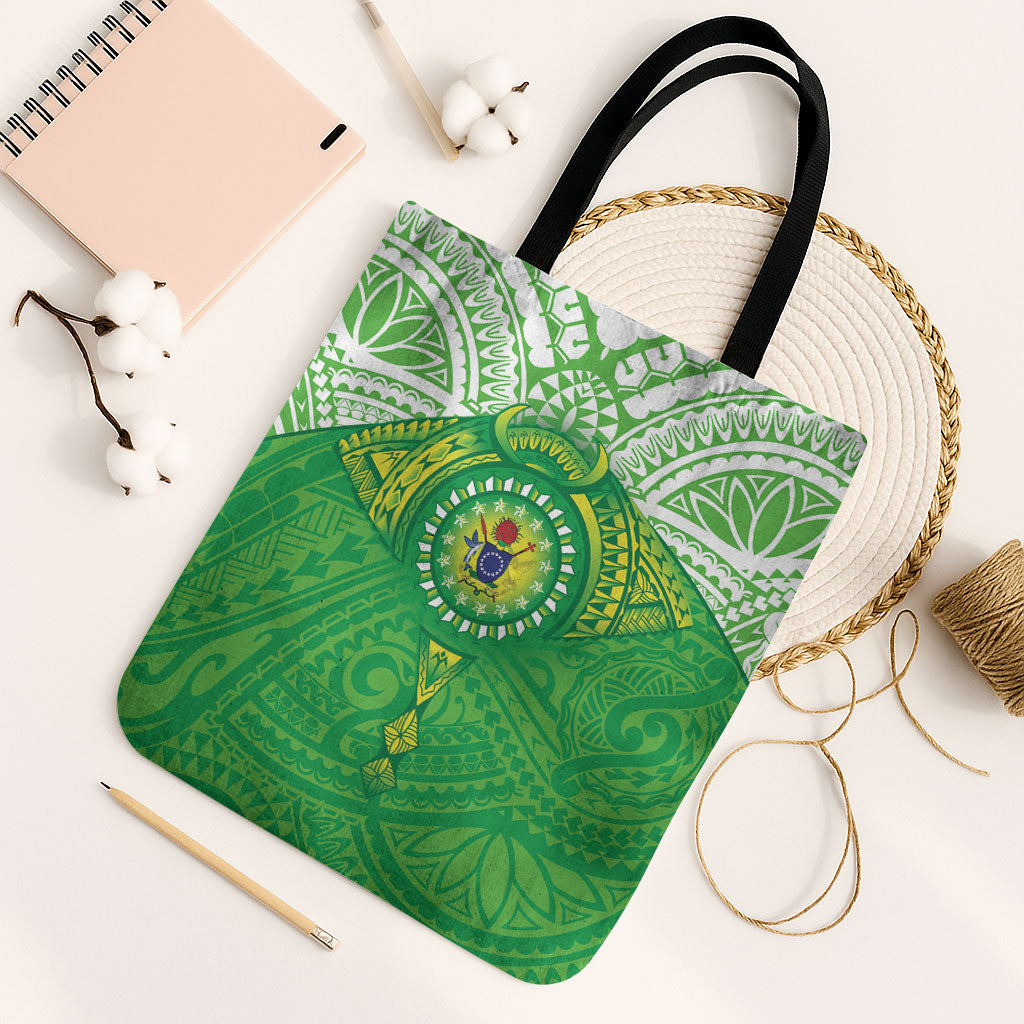 Cook Islands Manta Ray Tote Bag Kuki Airani Tattoo Green Color LT14 Black Strap One Size Green - Polynesian Pride