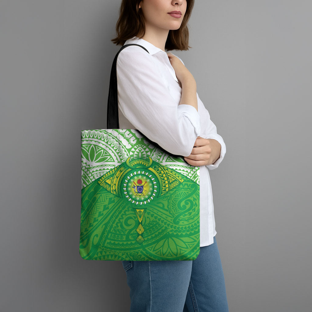 Cook Islands Manta Ray Tote Bag Kuki Airani Tattoo Green Color LT14 - Polynesian Pride
