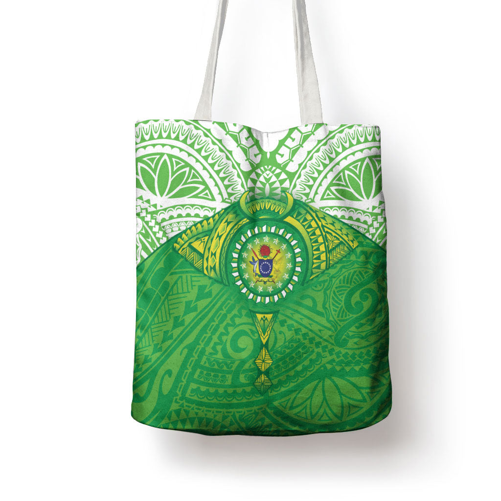 Cook Islands Manta Ray Tote Bag Kuki Airani Tattoo Green Color LT14 - Polynesian Pride