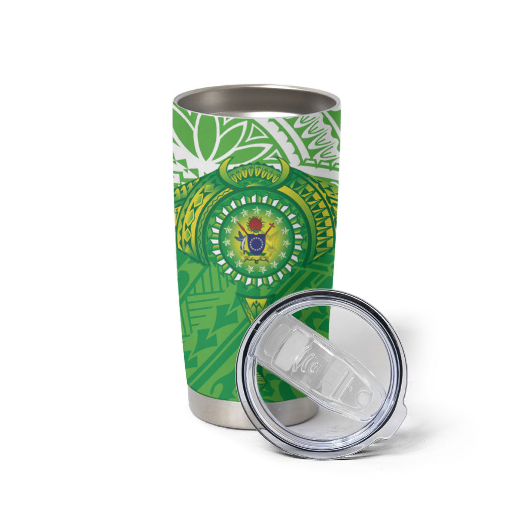 Cook Islands Manta Ray Tumbler Cup Kuki Airani Tattoo Green Color LT14 - Polynesian Pride
