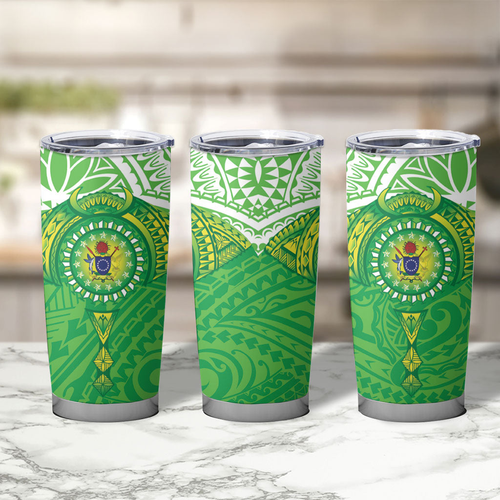 Cook Islands Manta Ray Tumbler Cup Kuki Airani Tattoo Green Color LT14 - Polynesian Pride
