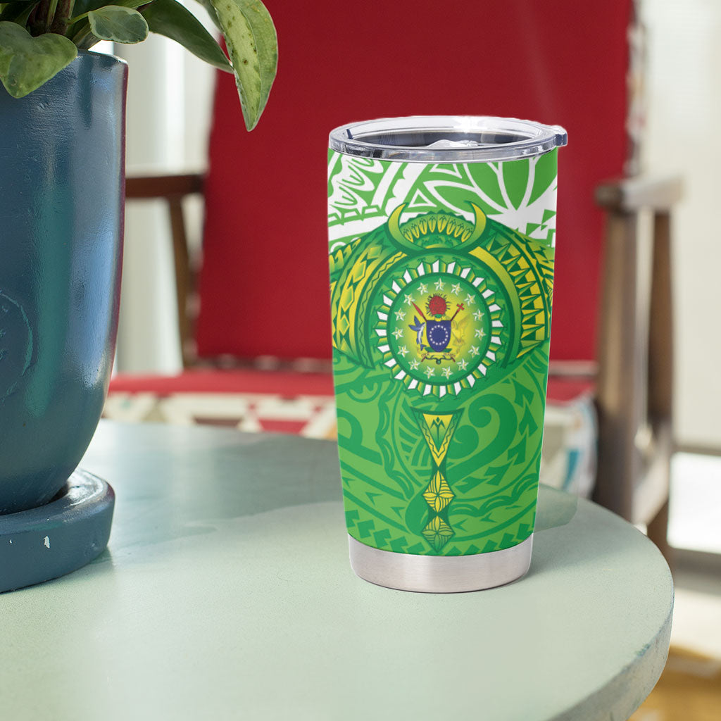 Cook Islands Manta Ray Tumbler Cup Kuki Airani Tattoo Green Color LT14 - Polynesian Pride