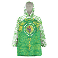 Cook Islands Manta Ray Wearable Blanket Hoodie Kuki Airani Tattoo Green Color LT14 One Size Green - Polynesian Pride