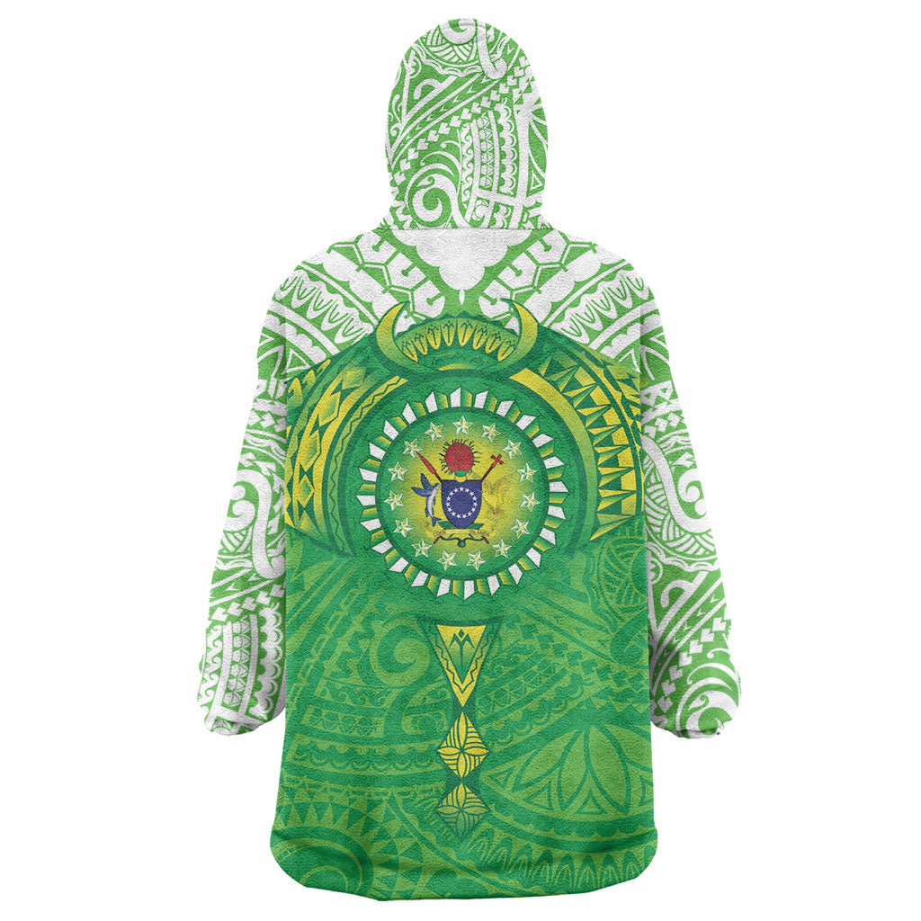 Cook Islands Manta Ray Wearable Blanket Hoodie Kuki Airani Tattoo Green Color LT14 - Polynesian Pride