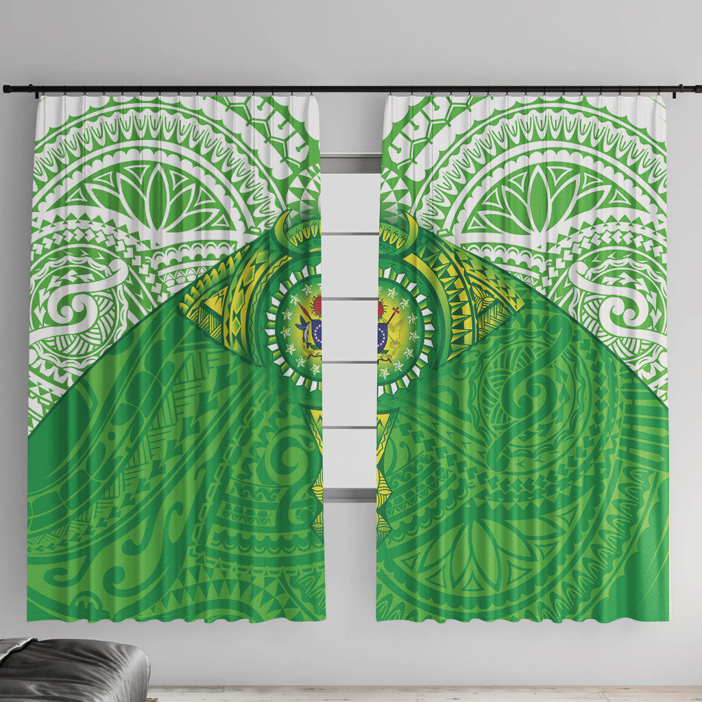 Cook Islands Manta Ray Window Curtain Kuki Airani Tattoo Green Color LT14 With Hooks Green - Polynesian Pride