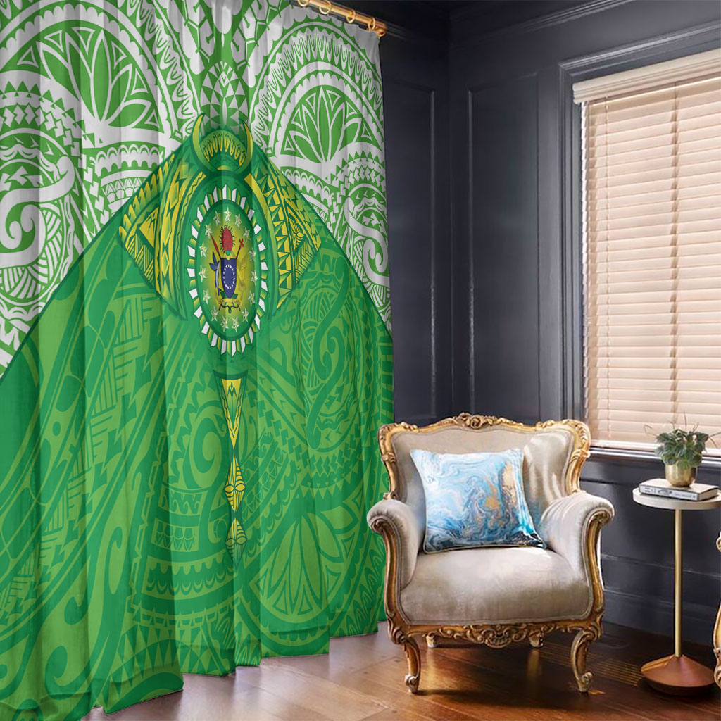 Cook Islands Manta Ray Window Curtain Kuki Airani Tattoo Green Color LT14 - Polynesian Pride