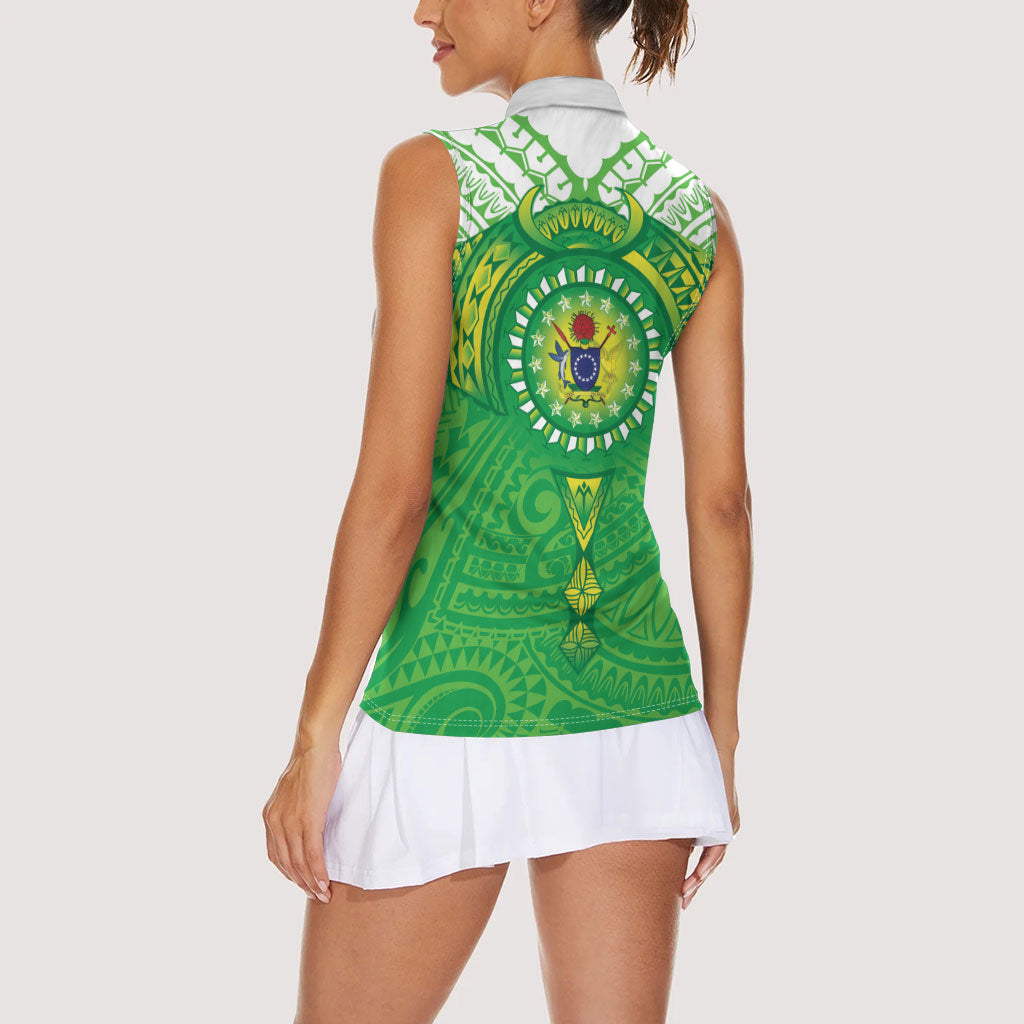 Cook Islands Manta Ray Women Sleeveless Polo Shirt Kuki Airani Tattoo Green Color LT14 - Polynesian Pride