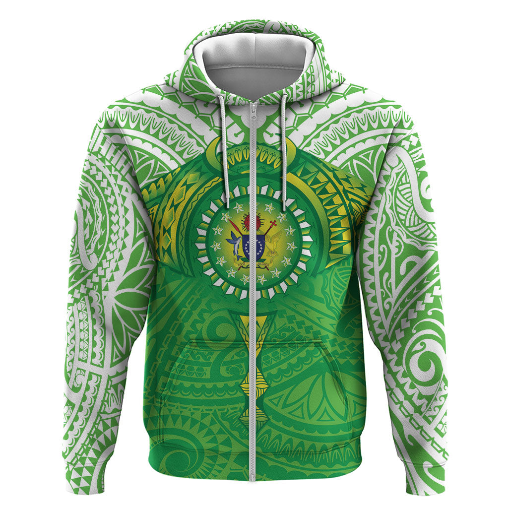 Cook Islands Manta Ray Zip Hoodie Kuki Airani Tattoo Green Color LT14 Zip Hoodie Green - Polynesian Pride