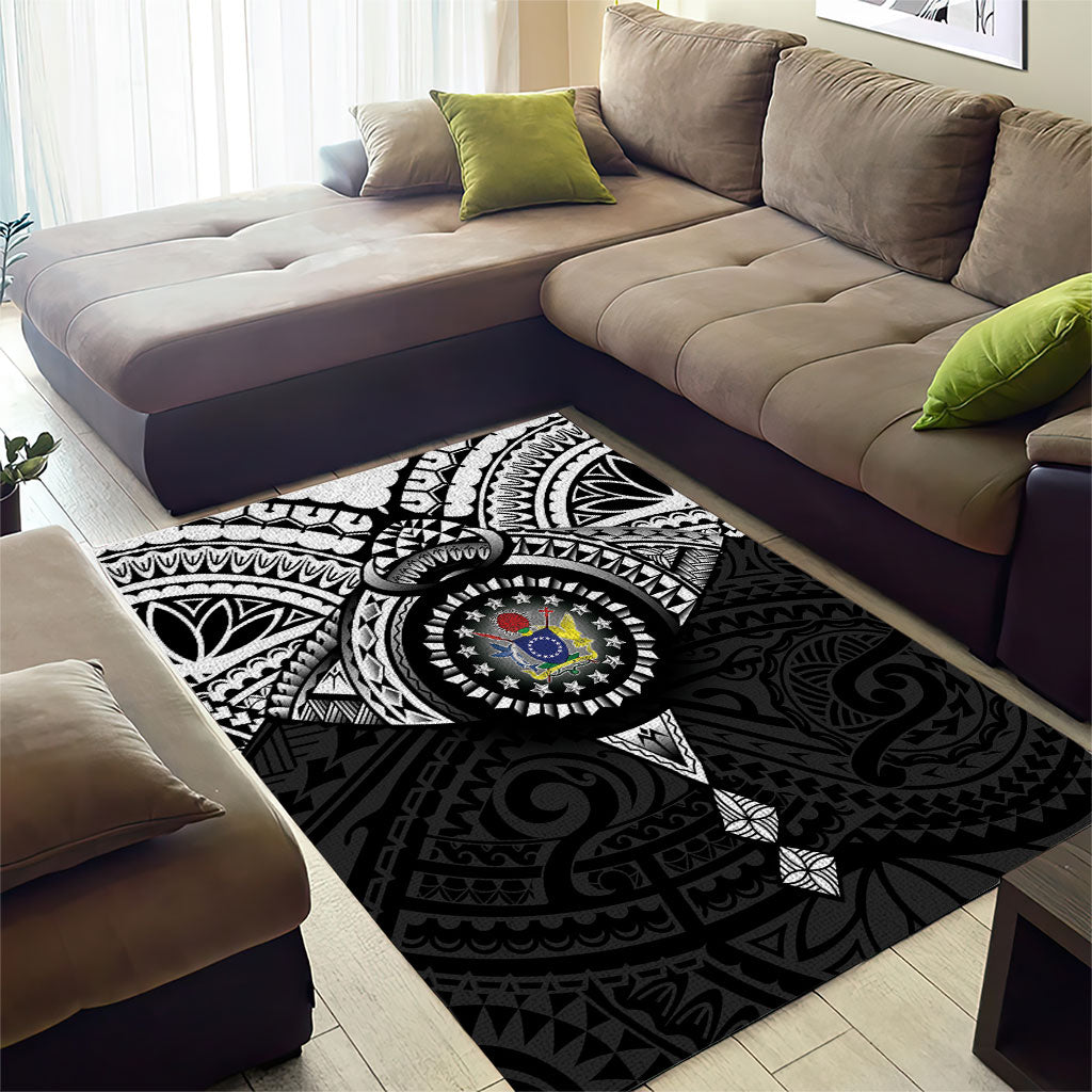 Cook Islands Manta Ray Area Rug Kuki Airani Tattoo Black Color LT14 - Polynesian Pride