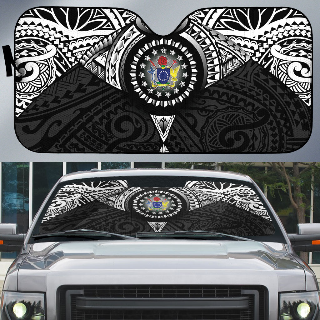 Cook Islands Manta Ray Auto Sun Shade Kuki Airani Tattoo Black Color LT14 Black - Polynesian Pride