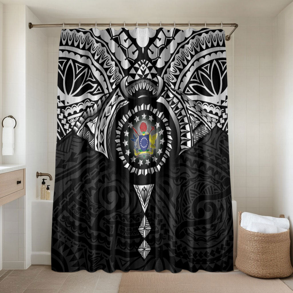 Cook Islands Manta Ray Bathroom Set Kuki Airani Tattoo Black Color LT14 Shower Curtain Only Black - Polynesian Pride