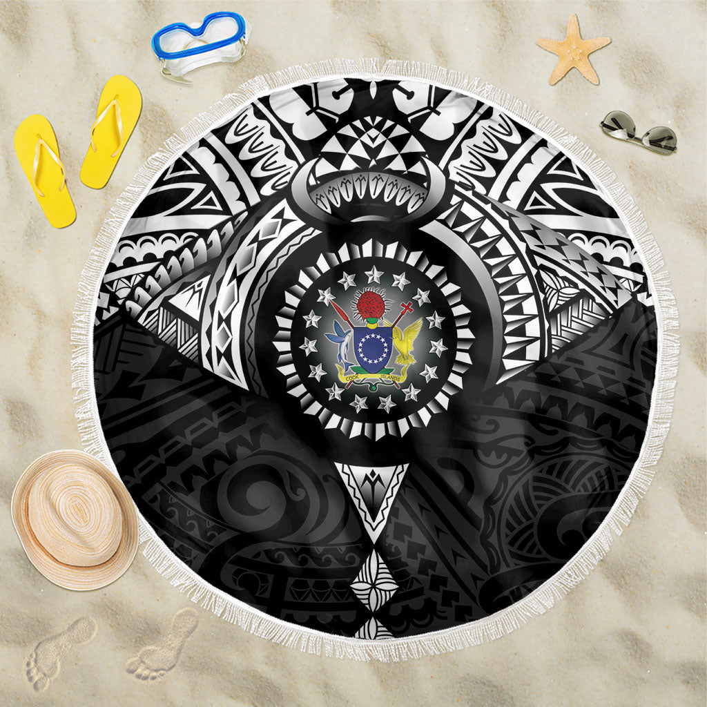 Cook Islands Manta Ray Beach Blanket Kuki Airani Tattoo Black Color LT14 One Size 150cm Black - Polynesian Pride