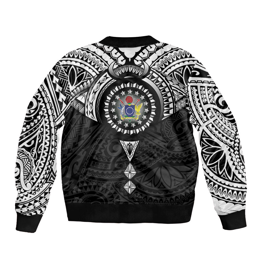 Cook Islands Manta Ray Bomber Jacket Kuki Airani Tattoo Black Color LT14 - Polynesian Pride