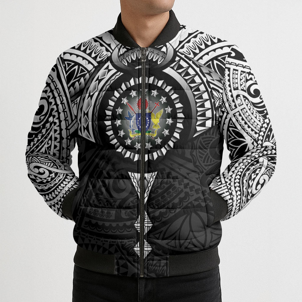 Cook Islands Manta Ray Bomber Puffer Jacket Kuki Airani Tattoo Black Color LT14 - Polynesian Pride