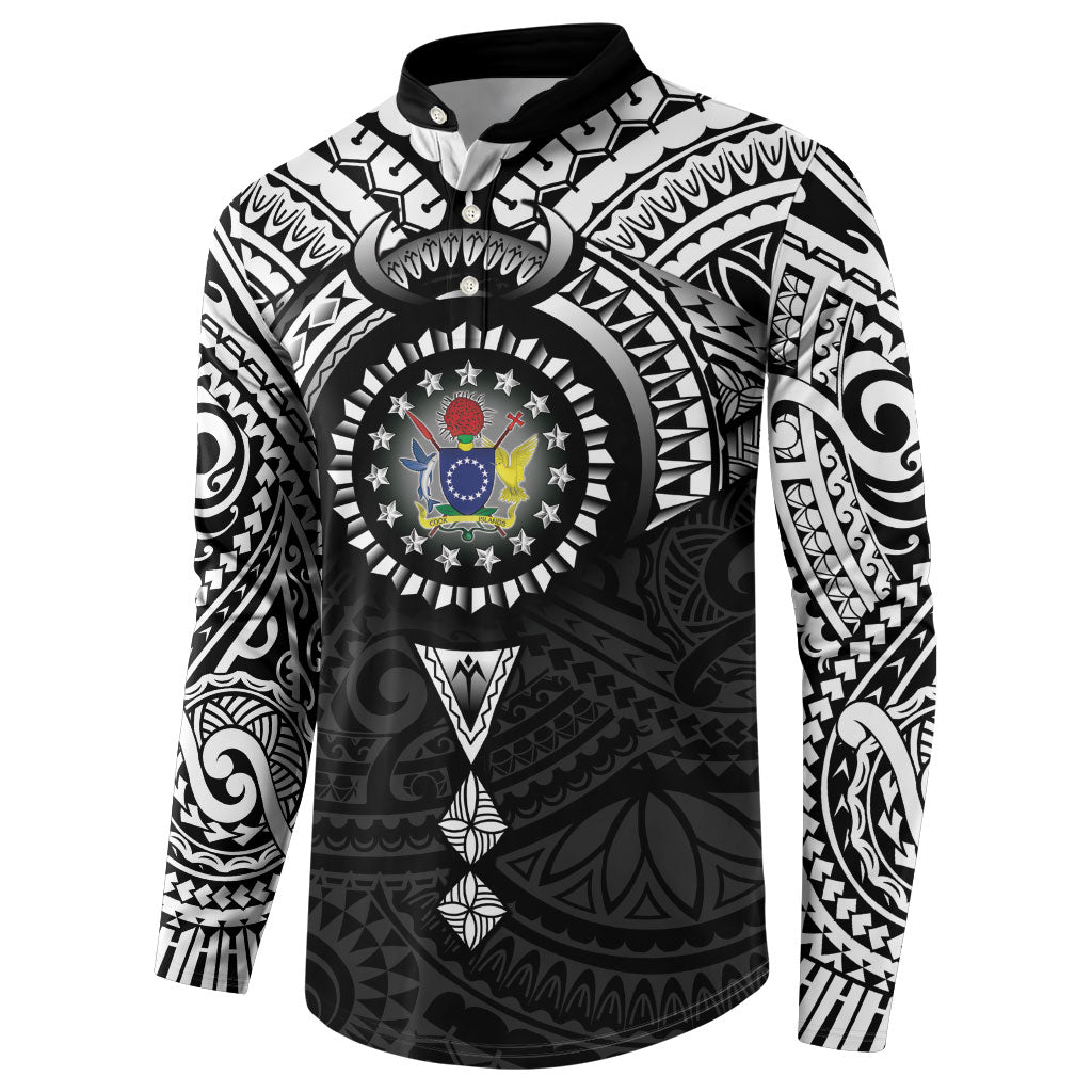 Cook Islands Manta Ray Button Sweatshirt Kuki Airani Tattoo Black Color LT14 - Polynesian Pride