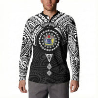 Cook Islands Manta Ray Button Sweatshirt Kuki Airani Tattoo Black Color LT14 - Polynesian Pride