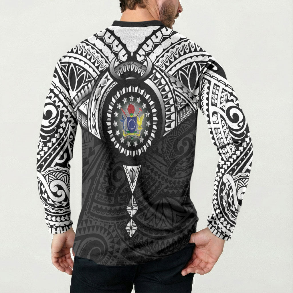 Cook Islands Manta Ray Button Sweatshirt Kuki Airani Tattoo Black Color LT14 - Polynesian Pride