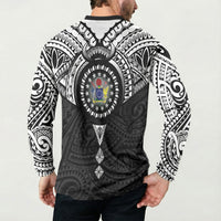 Cook Islands Manta Ray Button Sweatshirt Kuki Airani Tattoo Black Color LT14 - Polynesian Pride
