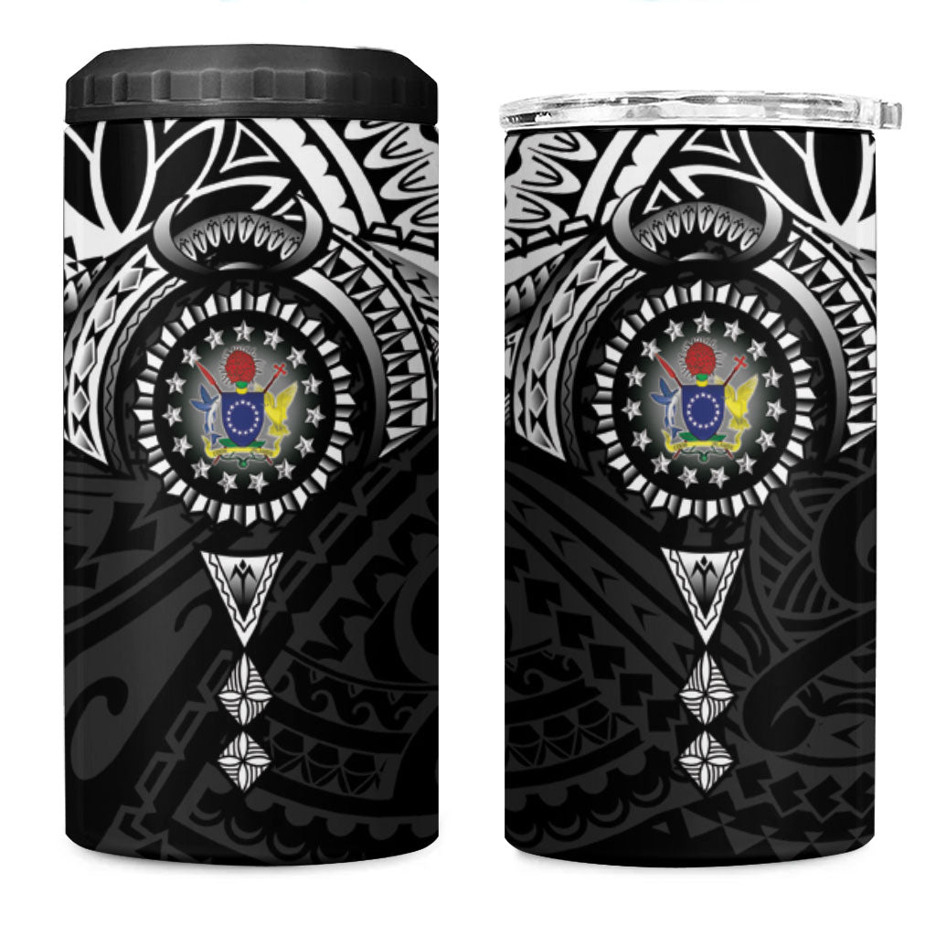 Cook Islands Manta Ray 4 in 1 Can Cooler Tumbler Kuki Airani Tattoo Black Color LT14 One Size: 16 oz Black - Polynesian Pride