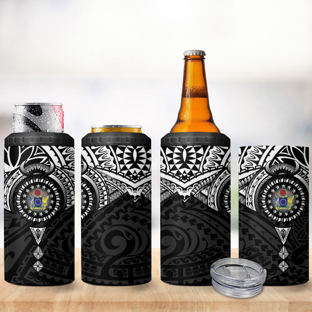 Cook Islands Manta Ray 4 in 1 Can Cooler Tumbler Kuki Airani Tattoo Black Color LT14 - Polynesian Pride