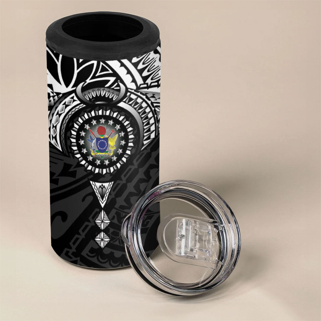 Cook Islands Manta Ray 4 in 1 Can Cooler Tumbler Kuki Airani Tattoo Black Color LT14 - Polynesian Pride