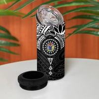 Cook Islands Manta Ray 4 in 1 Can Cooler Tumbler Kuki Airani Tattoo Black Color LT14 - Polynesian Pride