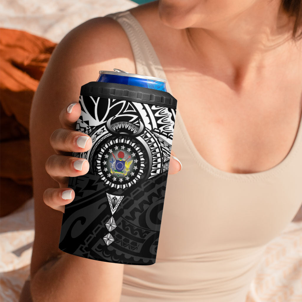 Cook Islands Manta Ray 4 in 1 Can Cooler Tumbler Kuki Airani Tattoo Black Color LT14 - Polynesian Pride