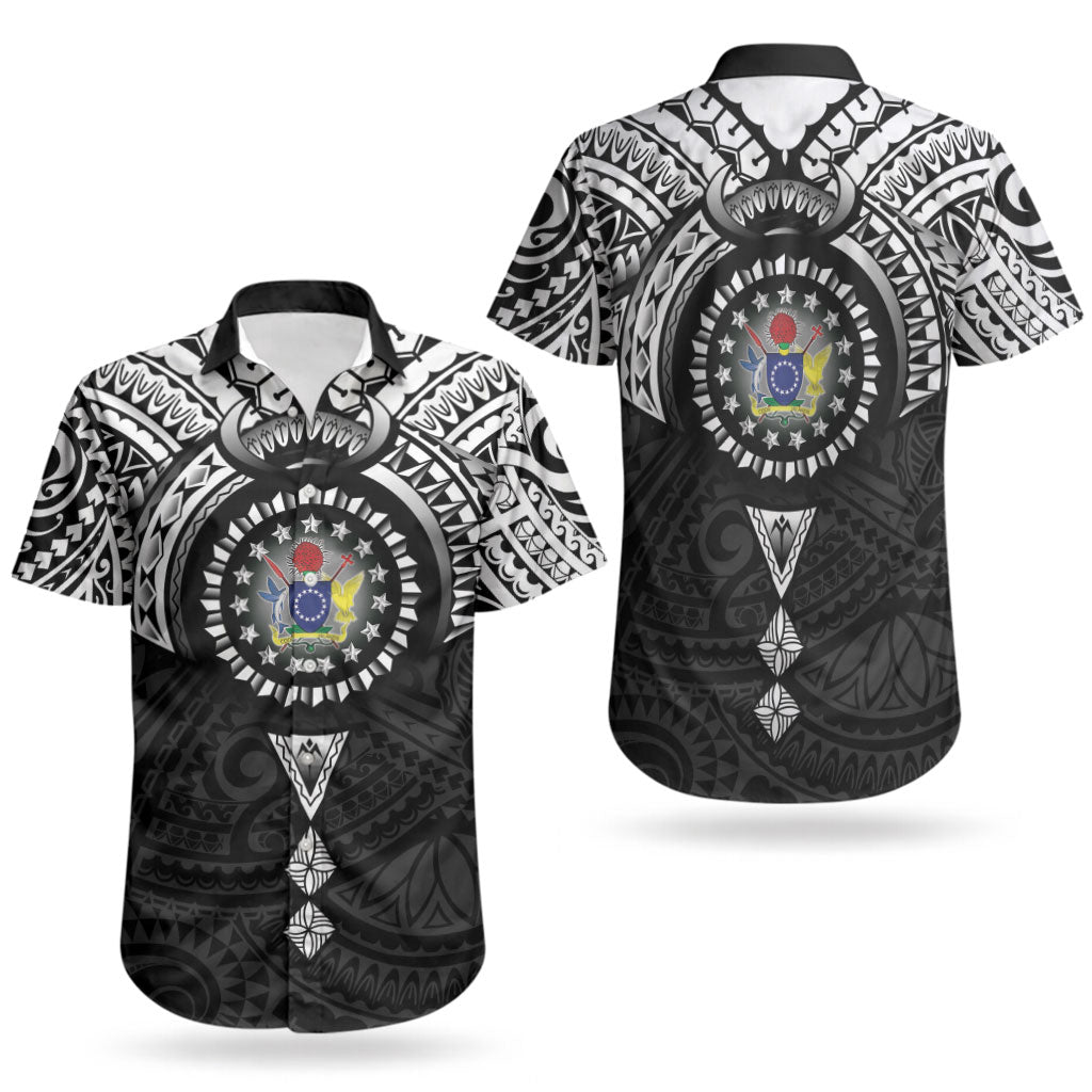 Cook Islands Manta Ray Couples Matching Long Sleeve Bodycon Dress and Hawaiian Shirt Kuki Airani Tattoo Black Color LT14 - Polynesian Pride