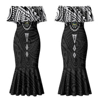 Cook Islands Manta Ray Couples Matching Mermaid Dress and Hawaiian Shirt Kuki Airani Tattoo Black Color LT14 - Polynesian Pride