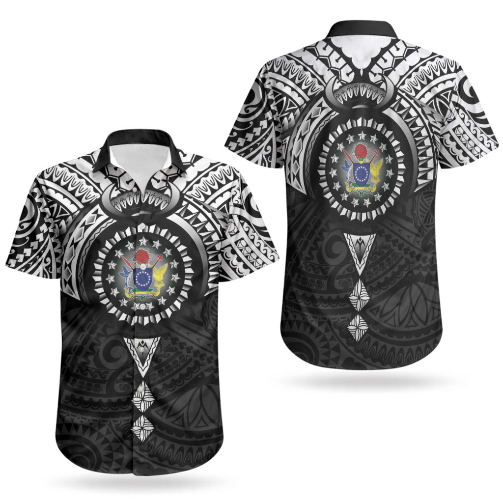 Cook Islands Manta Ray Couples Matching Puletasi and Hawaiian Shirt Kuki Airani Tattoo Black Color LT14 - Polynesian Pride