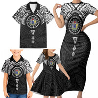 Cook Islands Manta Ray Family Matching Short Sleeve Bodycon Dress and Hawaiian Shirt Kuki Airani Tattoo Black Color LT14 - Polynesian Pride