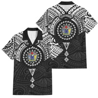 Cook Islands Manta Ray Family Matching Short Sleeve Bodycon Dress and Hawaiian Shirt Kuki Airani Tattoo Black Color LT14 Dad's Shirt - Short Sleeve Black - Polynesian Pride