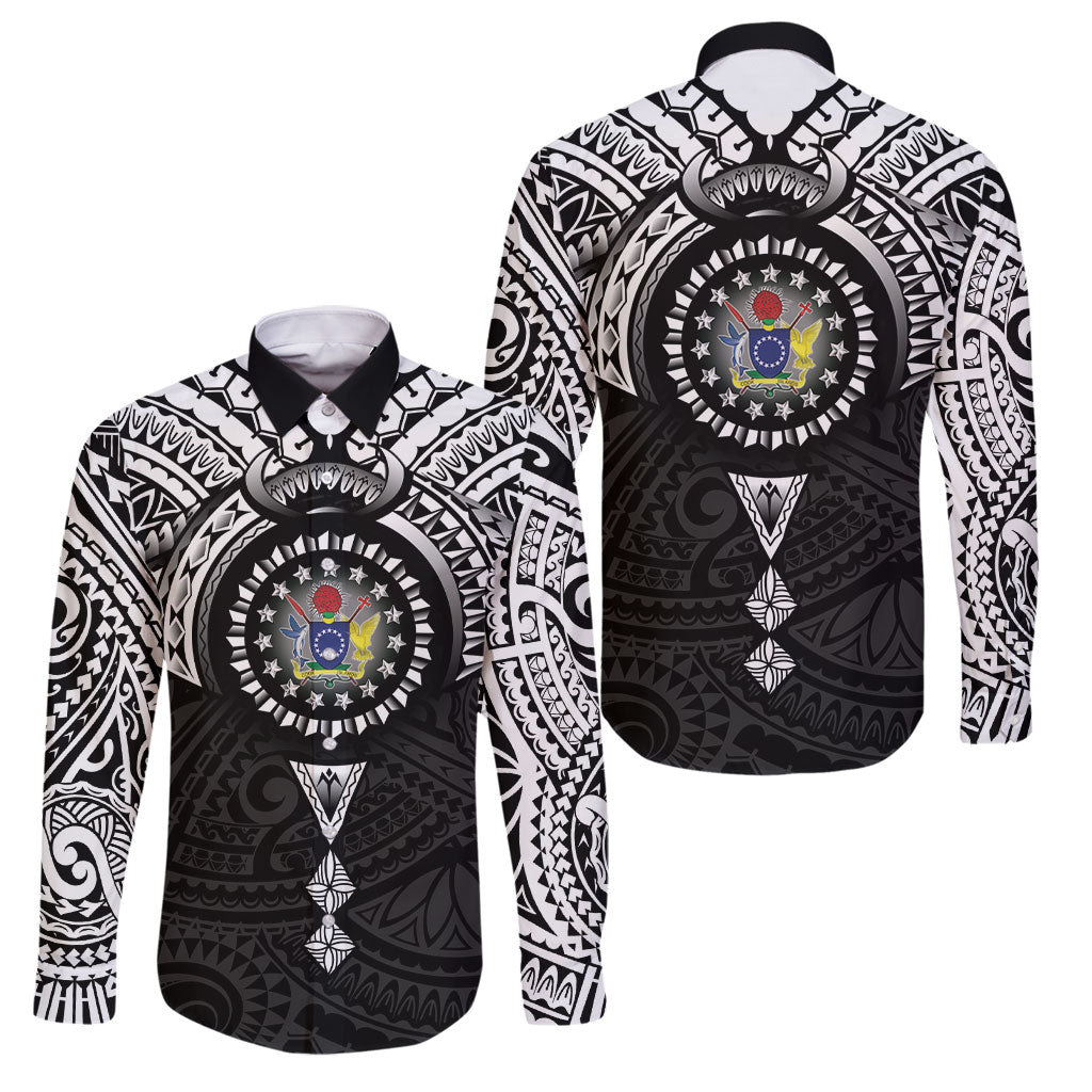 Cook Islands Manta Ray Family Matching Short Sleeve Bodycon Dress and Hawaiian Shirt Kuki Airani Tattoo Black Color LT14 Dad's Shirt - Long Sleeve Black - Polynesian Pride