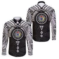 Cook Islands Manta Ray Family Matching Short Sleeve Bodycon Dress and Hawaiian Shirt Kuki Airani Tattoo Black Color LT14 Dad's Shirt - Long Sleeve Black - Polynesian Pride