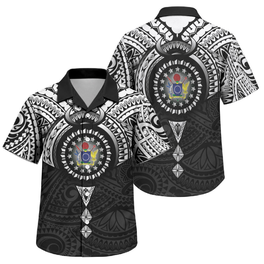Cook Islands Manta Ray Family Matching Short Sleeve Bodycon Dress and Hawaiian Shirt Kuki Airani Tattoo Black Color LT14 Son's Shirt Black - Polynesian Pride