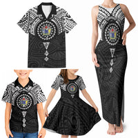 Cook Islands Manta Ray Family Matching Tank Maxi Dress and Hawaiian Shirt Kuki Airani Tattoo Black Color LT14 - Polynesian Pride