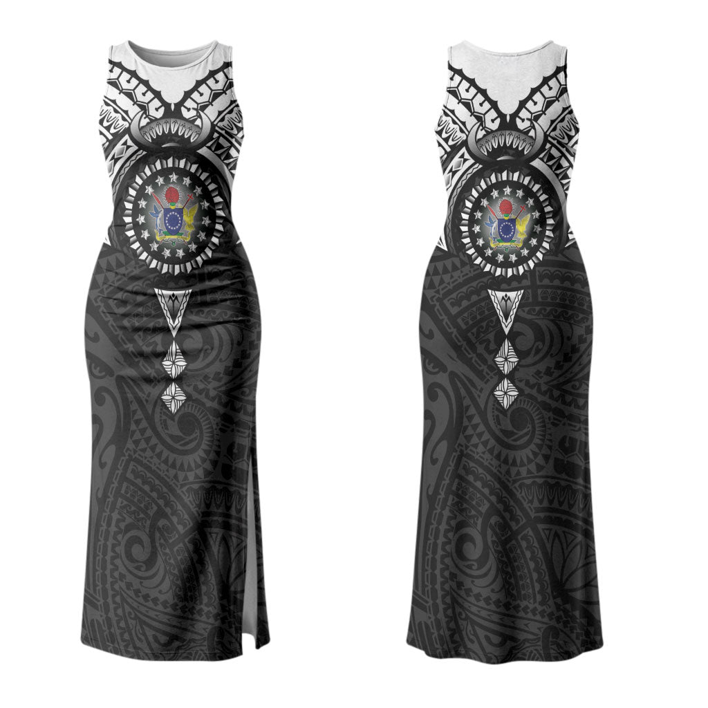 Cook Islands Manta Ray Family Matching Tank Maxi Dress and Hawaiian Shirt Kuki Airani Tattoo Black Color LT14 Mom's Dress Black - Polynesian Pride