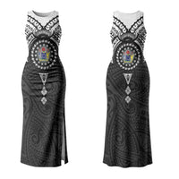 Cook Islands Manta Ray Family Matching Tank Maxi Dress and Hawaiian Shirt Kuki Airani Tattoo Black Color LT14 Mom's Dress Black - Polynesian Pride