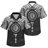 Cook Islands Manta Ray Family Matching Tank Maxi Dress and Hawaiian Shirt Kuki Airani Tattoo Black Color LT14 Son's Shirt Black - Polynesian Pride