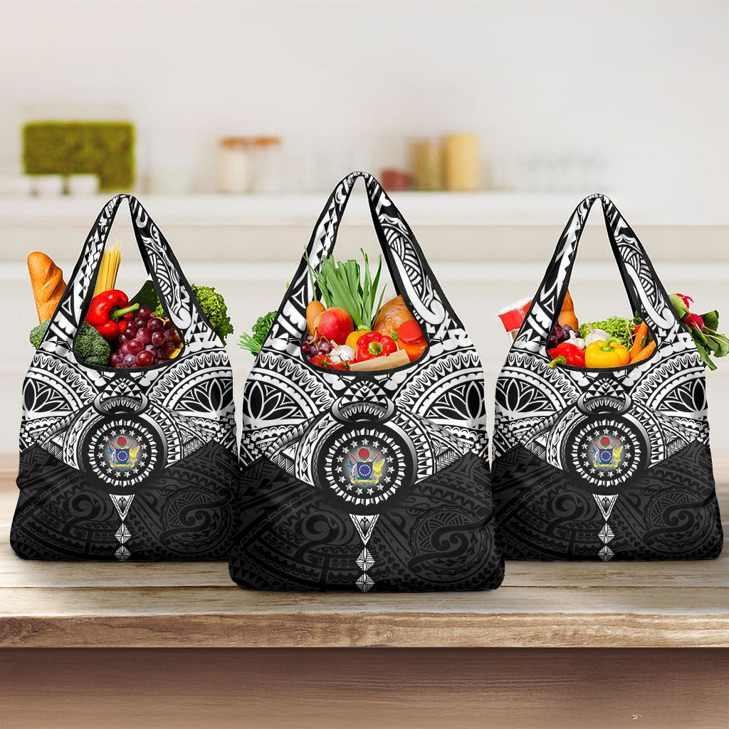 Cook Islands Manta Ray Grocery Bag Kuki Airani Tattoo Black Color LT14 3-pack One Size Black - Polynesian Pride