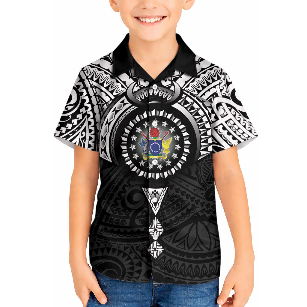 Cook Islands Manta Ray Kid Hawaiian Shirt Kuki Airani Tattoo Black Color LT14 Kid Black - Polynesian Pride