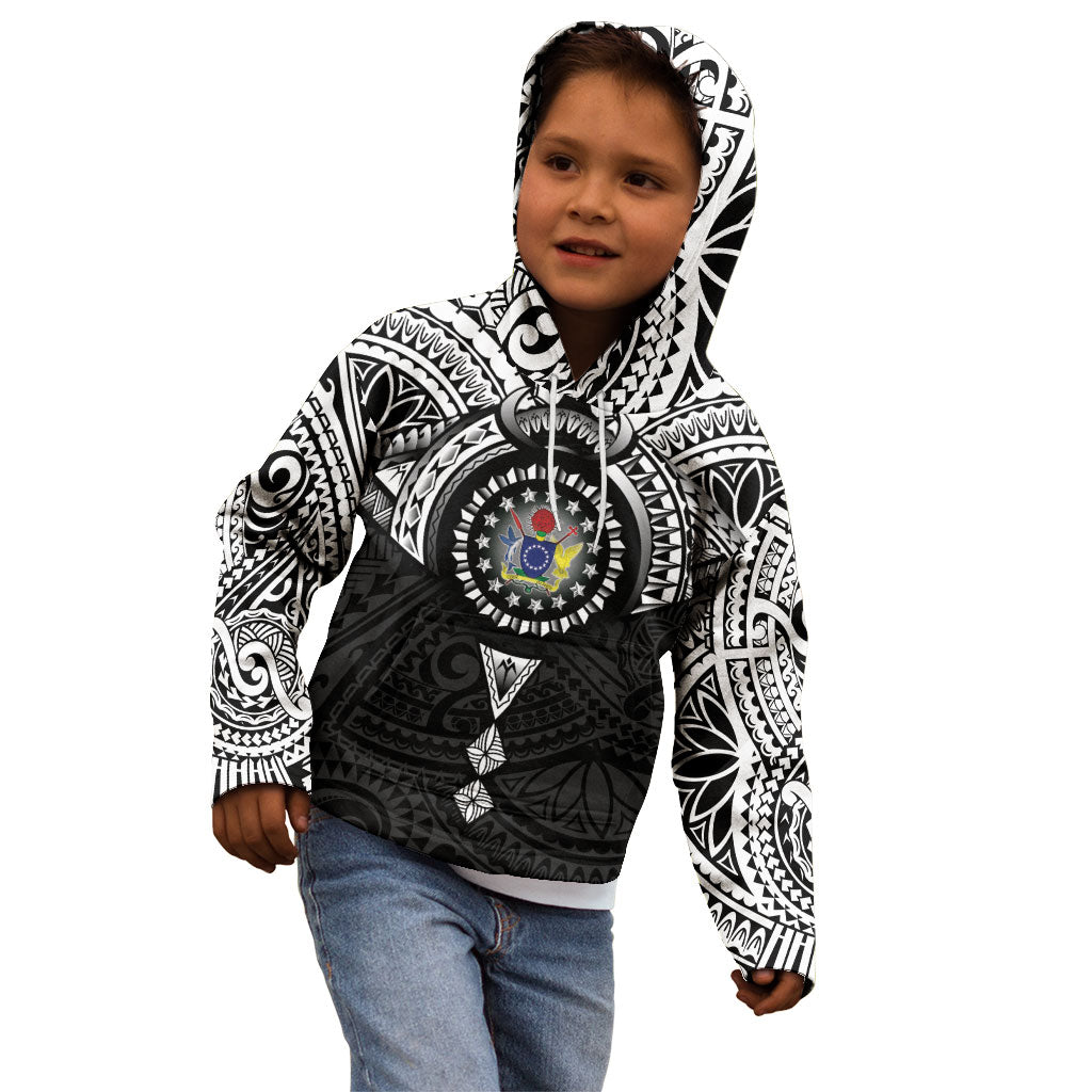 Cook Islands Manta Ray Kid Hoodie Kuki Airani Tattoo Black Color LT14 - Polynesian Pride