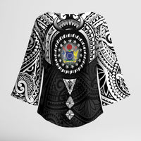Cook Islands Manta Ray Kimono Sleeve Blouse Kuki Airani Tattoo Black Color LT14 - Polynesian Pride