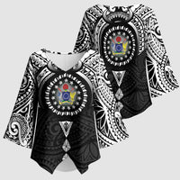 Cook Islands Manta Ray Kimono Sleeve Blouse Kuki Airani Tattoo Black Color LT14 - Polynesian Pride