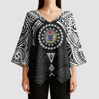 Cook Islands Manta Ray Kimono Sleeve Blouse Kuki Airani Tattoo Black Color LT14 - Polynesian Pride