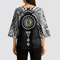 Cook Islands Manta Ray Kimono Sleeve Blouse Kuki Airani Tattoo Black Color LT14 - Polynesian Pride