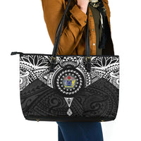 Cook Islands Manta Ray Leather Tote Bag Kuki Airani Tattoo Black Color LT14 - Polynesian Pride