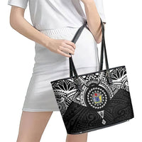 Cook Islands Manta Ray Leather Tote Bag Kuki Airani Tattoo Black Color LT14 - Polynesian Pride