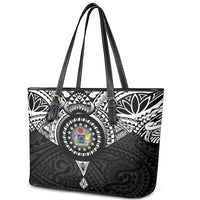 Cook Islands Manta Ray Leather Tote Bag Kuki Airani Tattoo Black Color LT14 - Polynesian Pride